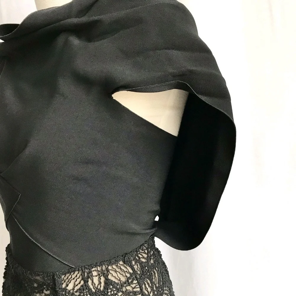 R'13 ICONIC ROLAND MOURET AVALON black/beige cotton blend/lace draped dress 4 - Picture 7 of 13